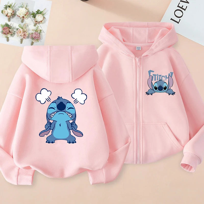 Casaco com Capuz e Zíper Lilo & Stitch – Hoodie Casual para Crianças