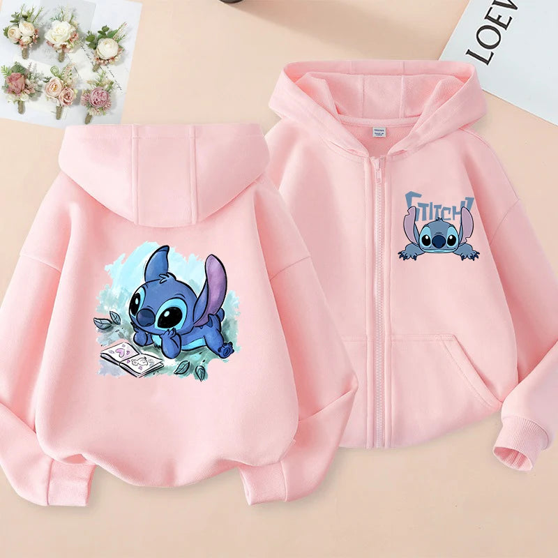 Casaco com Capuz e Zíper Lilo & Stitch – Hoodie Casual para Crianças