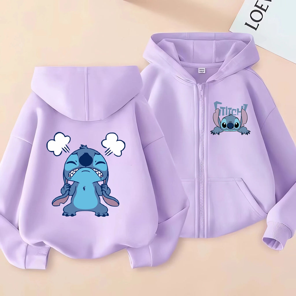 Casaco com Capuz e Zíper Lilo & Stitch – Hoodie Casual para Crianças