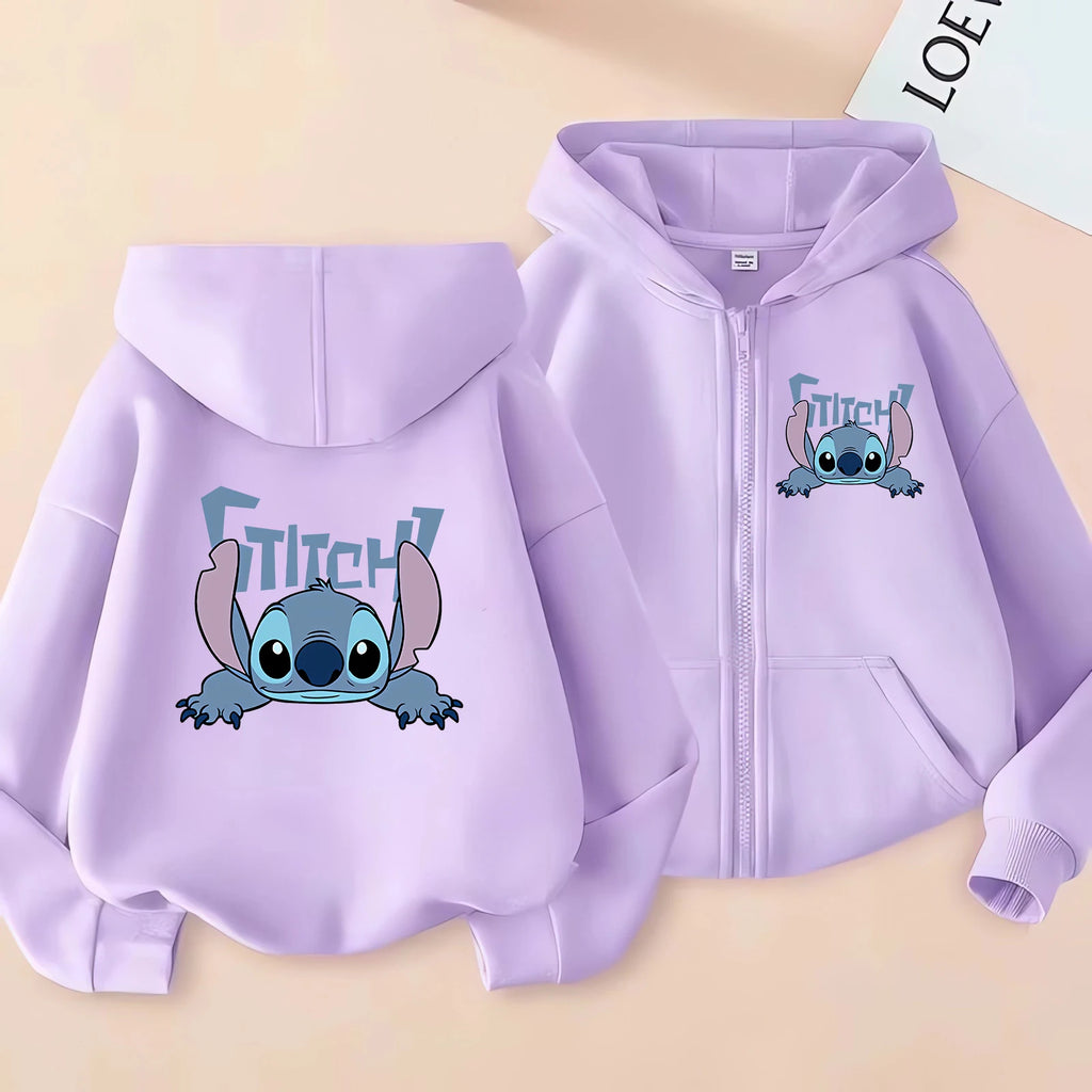 Casaco com Capuz e Zíper Lilo & Stitch – Hoodie Casual para Crianças