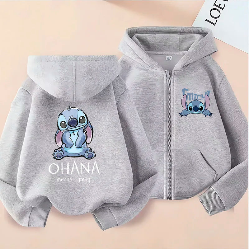 Casaco com Capuz e Zíper Lilo & Stitch – Hoodie Casual para Crianças