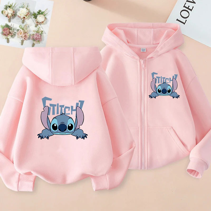 Casaco com Capuz e Zíper Lilo & Stitch – Hoodie Casual para Crianças