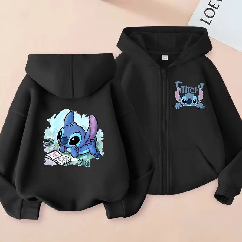 Casaco com Capuz e Zíper Lilo & Stitch – Hoodie Casual para Crianças