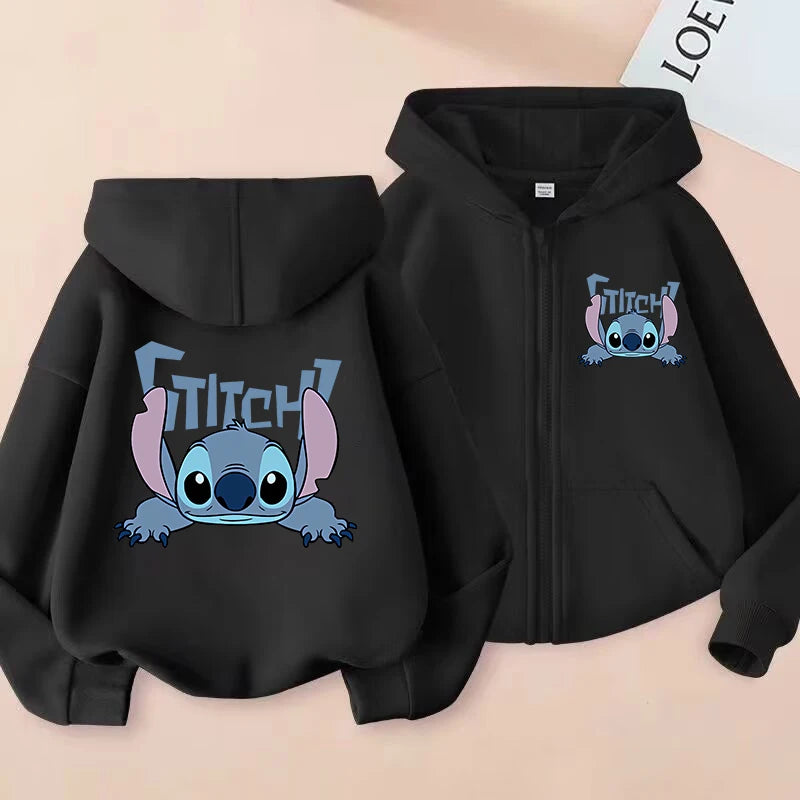 Casaco com Capuz e Zíper Lilo & Stitch – Hoodie Casual para Crianças