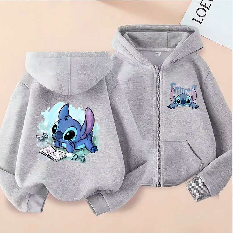 Casaco com Capuz e Zíper Lilo & Stitch – Hoodie Casual para Crianças