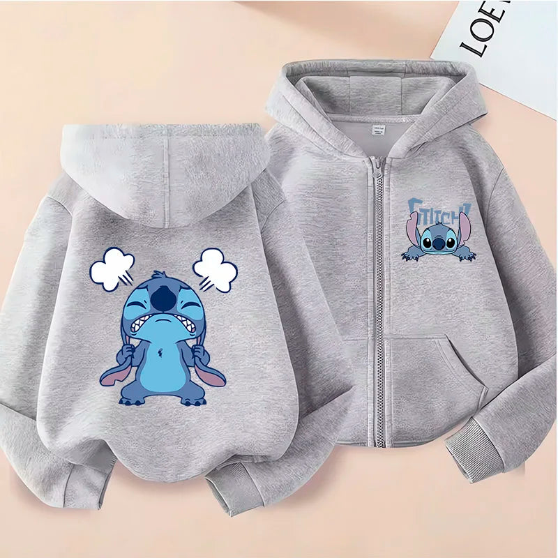 Casaco com Capuz e Zíper Lilo & Stitch – Hoodie Casual para Crianças